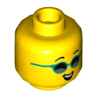Minifig Head, Thin Eyebrows, Smile, Dark Turquoise Sunglasses / Eyelashes Print