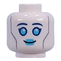 Minifig Head Droid, Dark Blue Eyebrows, Dark Turquoise Eyes, Lips, Silver Lines, Plug on Back