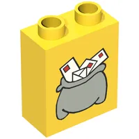 Duplo Brick 1 x 2 x 2 with Small Dark Gray Mail Bag Print