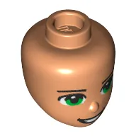 Minidoll Head, Dark Brown Eyebrows, Green Eyes, Open Mouth Smile