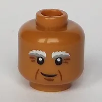Minifig Head Vitruvius, Bushy White and Gray Eyebrows, Crow's Feet and Crooked Smile Print [Hollow Stud]
