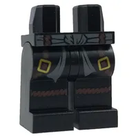 Hips and Black Legs with Dark Bluish Gray Sash and Dark Brown Belts with Gold Buckles and Dark Brown Rope Knee Wraps