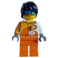 White/Orange Torso, Orange Legs, Black Hair, Goggles