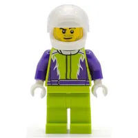 Racer, Lime and Dark Purple Jumpsuit, White Helmet with Visor