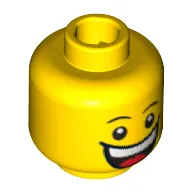 Minifig Head Jester, Huge Grin, White Pupils, Eyebrows / Sad with Tear Print