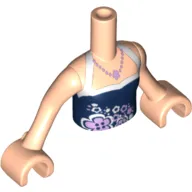 Minidoll Torso Girl with Dark Blue and White Halter Top with Flowers and Necklace Print, Light Nougat Arms and Hands