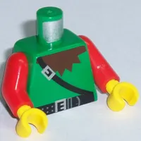 Torso Dark Forestman Maroon Collar and Black Crossbelt Print, Red Arms, Yellow Hands