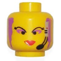 Minifig Head Radia, Red Lips, Purple Hair and Headset Print