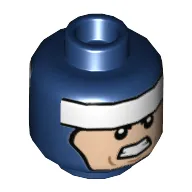 Minifig Head Batman, Balaclava, White Stripe on Forehead, Smile Mouth Corner Raised / Clenched Teeth Print