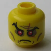 Minifig Head Evil Wizard, Red Sunken Eyes, Eyebrows, Scar over Left Eye, Cheek Lines and Wrinkles Print