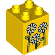 Duplo Brick 2 x 2 x 2 with 3 White Flowers Print