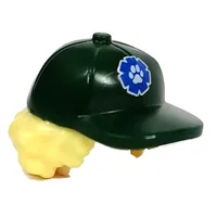 Hair and Hat, Cap with Blue 'RESCUE' Logo, Bright Light Yellow Curly Hair Pattern