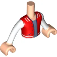 Minidoll Torso Boy with Light Nougat Hands with Red Jacket, White Sleeves, Sand Blue Shirt Print