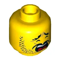 Minifig Head Ham, Stubble, Eyebrows, Moustache, Scared Wide Open Mouth Print [Hollow Stud]