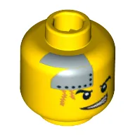 Minifig Head Engineer, Dual Sided, Silver Plate and Orange Scars, Determined / Scared Print [Blocked Open Stud]