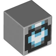 Minifig Head Special, Cube with White/Medium Azure Face, Black Cirle print