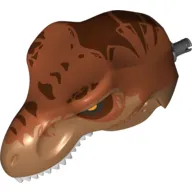 Animal Body Part, Dinosaur, Tyrannosaurus Rex Head with Pin, White Teeth, Dark Orange Top and Dark Brown Stripes Print