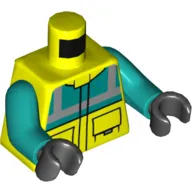 Torso Safety Jacket with Pockets, Dark Turquoise Panel Print, Dark Turquoise Arms, Black Hands