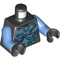 Torso Armour with Round Centre Crystal and Tubes on Front and Back Print, Medium Blue Arms, Black Hands
