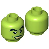 Minifig Head Wicked Witch, Female, Black Thick Eyebrows, Green Lips and Open Smile with Bright Light Yellow Teeth Print [Hollow Stud]