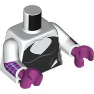 Torso Jumpsuit, Black Panels Print (Spider Girl/Gwen), Magenta/Dark Azure Webbings on Arms print, White Arms, Magenta Hands