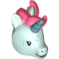 Minifig Head Special, Unicorn with Medium Azure Horn, Coral Mane Print
