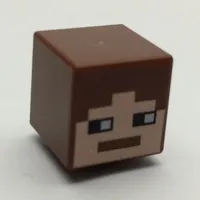 Minifig Head Special, Cube with Pixelated Face with Reddish Brown Hair Print