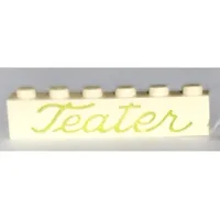 Brick 1 x 6 without Bottom Tubes with Cross Side Supports with 'Teater' Script Green Print