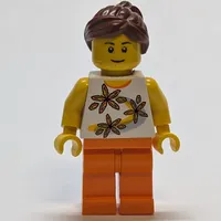 White Torso with Flowers, Orange Leg, Dark Brown Ponytail