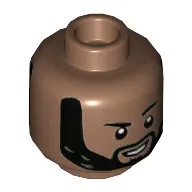 Minifig Head Master Karl Mordo, Beard, Smile with Raised Left Eyebrow / Serious with Closed Mouth Print