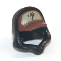 Hood over Cap, Reddish Brown Cap Pattern, Dark Tan Front with Black Symbol Print