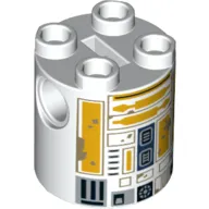 Brick Round 2 x 2 x 2 Robot Body, Axle Holder '+' Orientation with Bright Light Orange Astromech Droid with Dark Tan Dirt Stains Print (R5-A2)