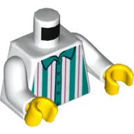 Torso Shirt with Dark Pink and Dark Turquoise Vertical Stripes Print, White Arms, Yellow Hands