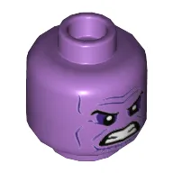 Minifig Head Thanos, Dark Purple Eye Shadows and Cheek Lines, Angry, Clenched Teeth Print