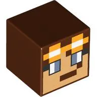 Minifig Head Special, Cube with Pixelated Tan Face, Sand Blue Eyes, Goggles print