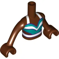 Minidoll Torso Girl with Dark Turquoise/White/Dark Purple Top, White Straps print, Reddish Brown Arms and Hands