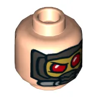 Minifig Head Star-Lord (Peter Quill), Eyebrows, Sideburns, Open Mouth Smile / Mask with Red Eyes Print