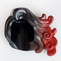 Hair Long Swept Left with Curls with Marbled Red Pattern