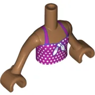 Minidoll Torso Girl with Magenta Top with White Polka Dots and Bow Print - Medium Nougat Arms with Hand