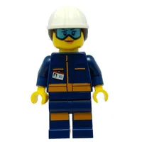 Technician - Dark Blue Torso, Dark Blue Legs, White Helmet, Dark Brown Hair