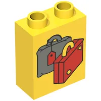 Duplo Brick 1 x 2 x 2 with Suitcases Red and Dark Gray Print
