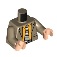 Torso, Jacket, Bright Light Orange Shirt, White/Light Bluish Grey/Black Striped Tie print, Tan Arms, Light Nougat Arms