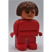 Duplo Figure, Early, Hair Bob Brown, Red Legs, Plain Top