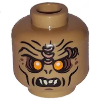 Minifig Head Hobbit Orc, Orange Eyes Print [Blocked Open Stud]