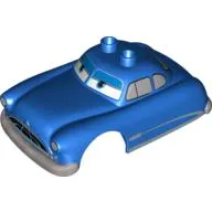 Duplo Car Body, 2 Top Studs, with Cars Doc Hudson Hornet Print