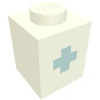 Brick 1 x 1 with Blue '+' Print (Bold Font)