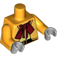 Torso Open Herringbone Jacket, Red Bow Tie Scarf, Black Belt Print, Bright Light Orange Arms, Light Bluish Gray Hands