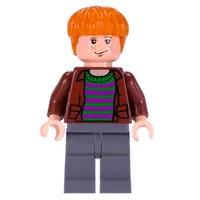 Ron Weasley, Open Reddish Brown Jacket over Striped Shirt