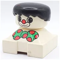 Duplo 2 x 2 x 2 Figure Brick, Spiky Bangs, Black Hair, Clown Make-up, Green Bow Tie with Red Dots, Red Nose Print