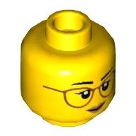 Minifig Head, Dark Orange Glasses, Peach Lips, Smile / Concerned Print